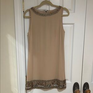 Alice + Olivia Tan Sheath Mini Dress Sleeveless Crew Neck